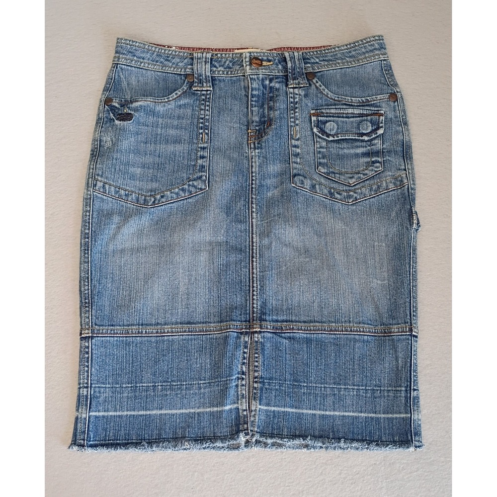 Candies Vintage Y2K Denim MIDI Pencil Skirt Women's Size 7 Slit Front Crown Logo